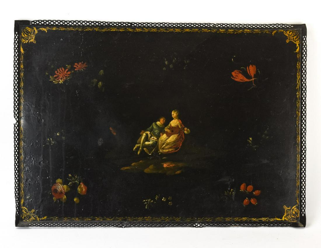 Antique Tole Ware Tray Rococo w Courtship Scene (1 of 6)