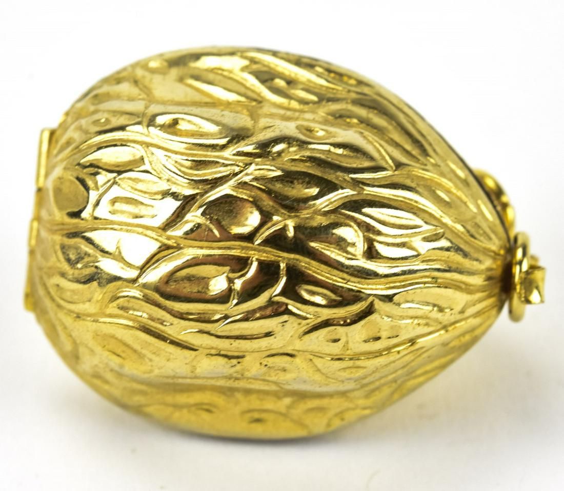 Vintage Gilt Walnut Form Pill Box Necklace Pendant (1 of 5)