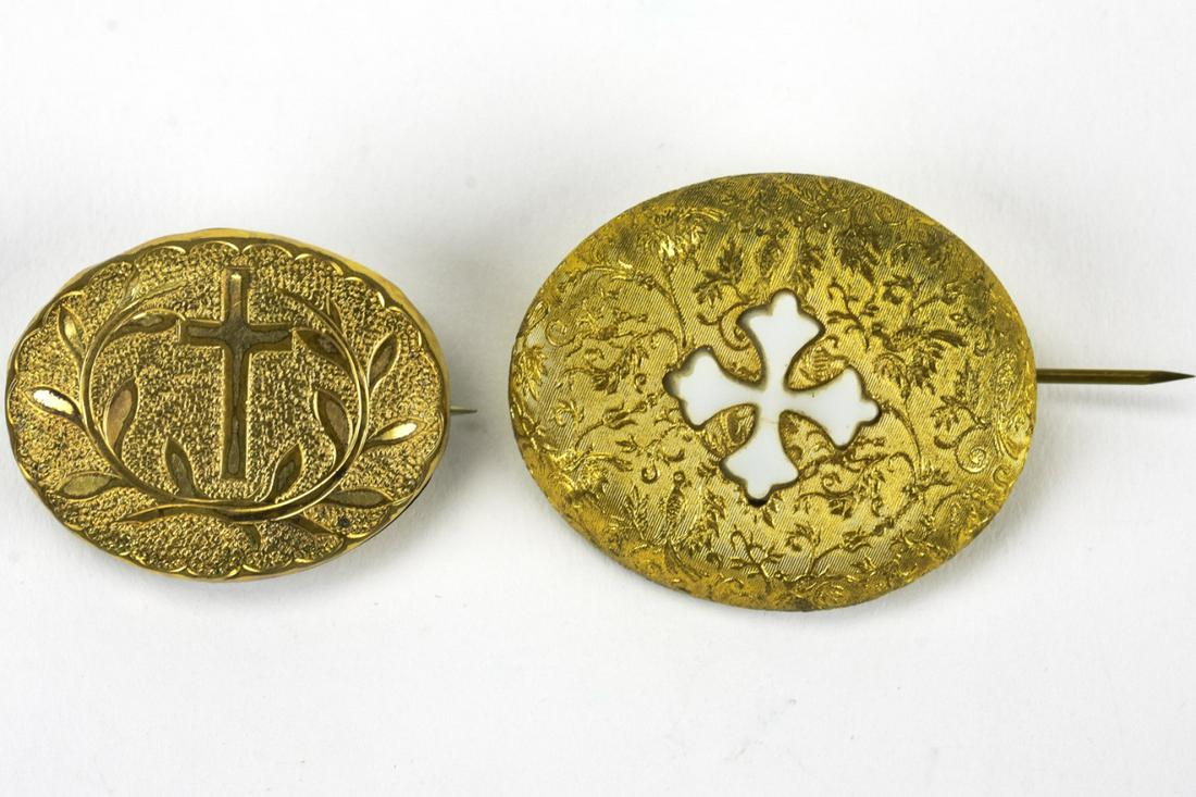 Two Antique 19th C Brooch / Pins w Crosses (1 of 5)