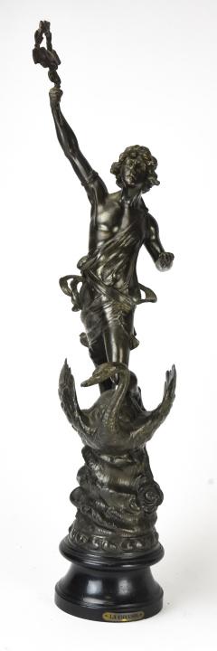 Antique Spelter Statue "Le Chanson" Man on Swan (1 of 7)