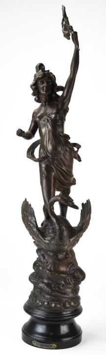 Antique Spelter Statue "La Musique" Woman on Swan (1 of 7)