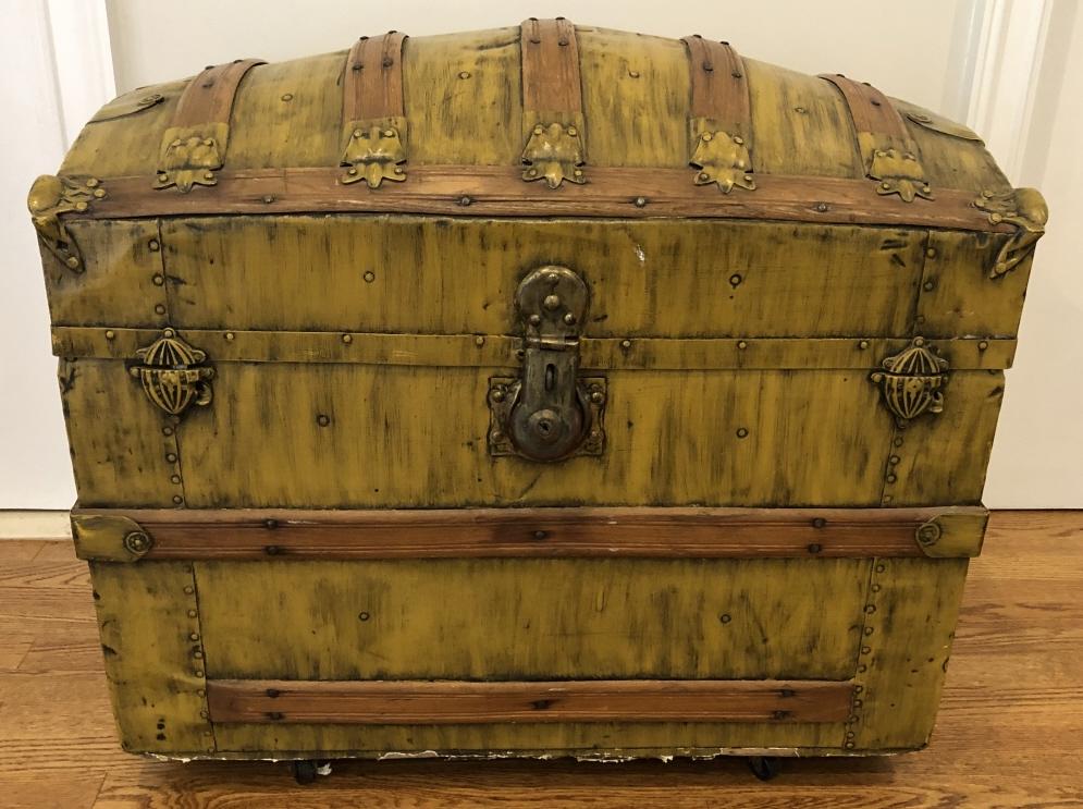 Antique Refinished Metal + Wood Banded Dome Trunk (1 of 7)