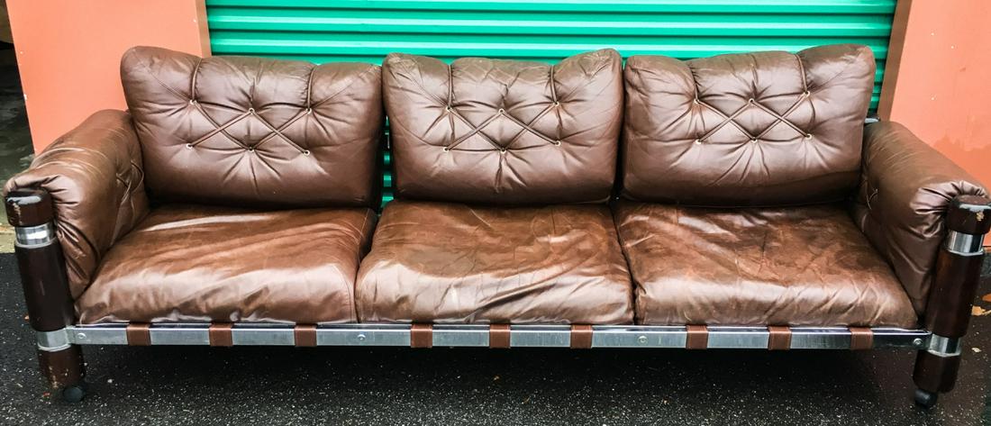 Contemporary Distressed Leather Couch / Sofa (1 of 6)