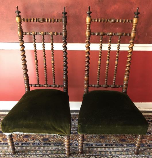Antique French Yew Barley Twist High Back Chairs (1 of 6)