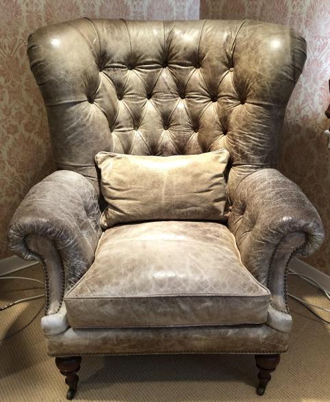 Chesterfield Style Distressed Leather Wing Chair (1 of 5)