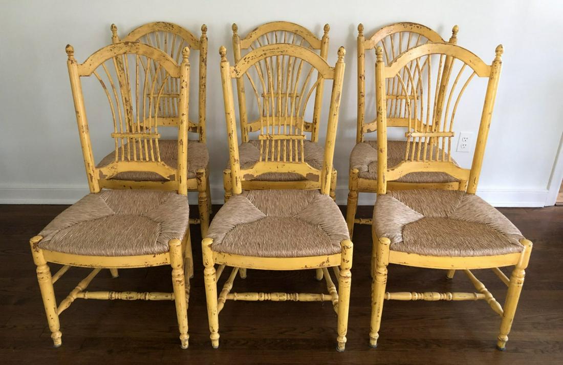 6 French Country Rush Hand Painted Dining Chairs (1 of 6)