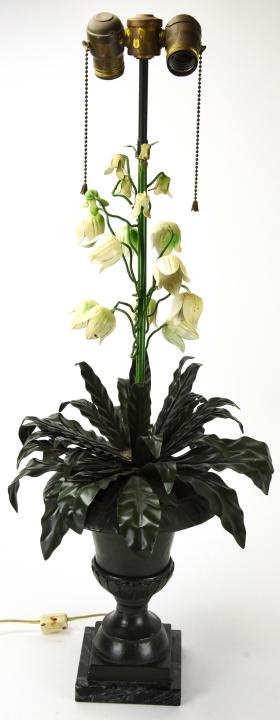 Vintage Tole & Cast Iron Lamp Lily of the Valley (1 of 5)