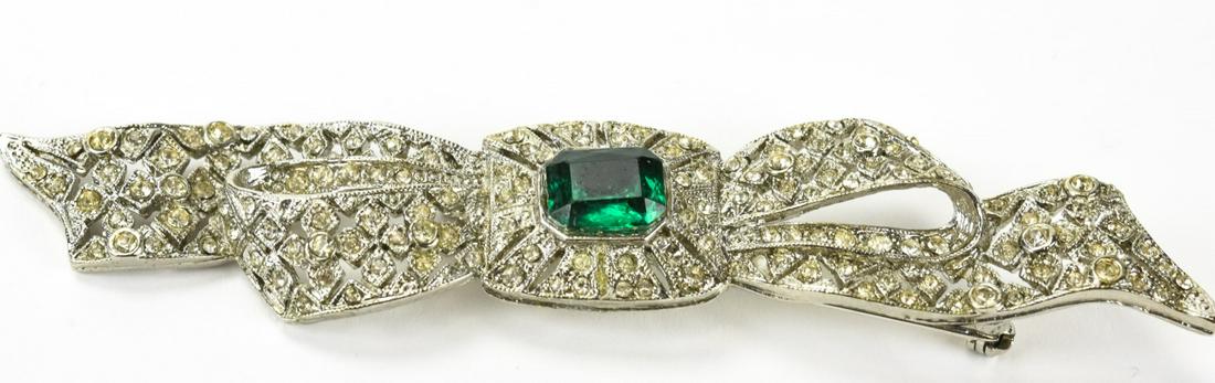 Vintage Large Scale Bow Motif Emerald Paste Brooch (1 of 5)