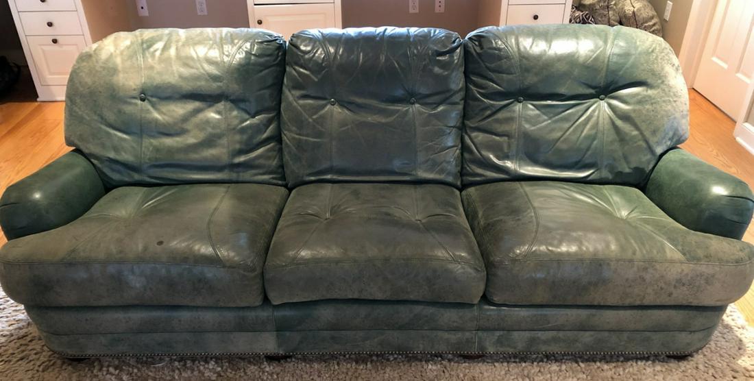 Distressed Green Leather 3-Seat Sofa (1 of 7)