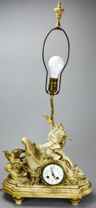 L & F Moureau French Figural Clock Table Lamp (1 of 5)