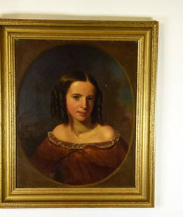 Antique 19th C John Francis Portrait Oil Painting: Antique 19th C John Francis Portrait Oil Painting. Antique 19th century oil on canvas painting depicting a portrait of the artists' favorite niece, signed John F Francis and dated 1857. Frame