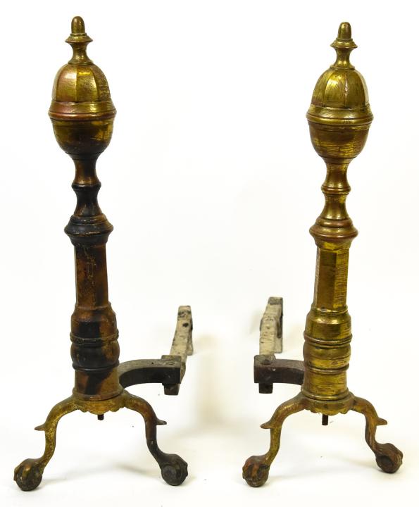 Pair of Brass Andirons: Pair of Brass Andirons. 22 inches x 7 inches x 19 inches
