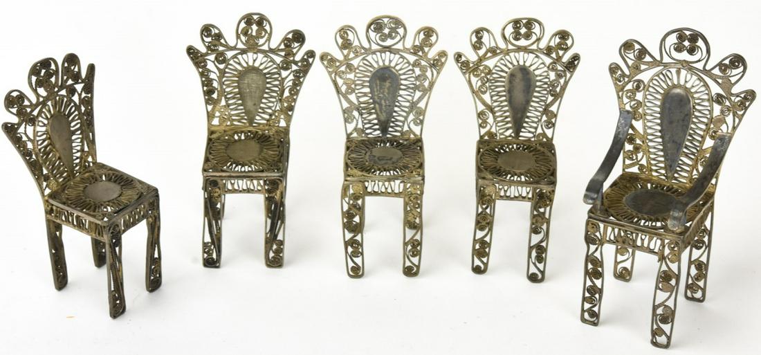 Antique Silver Filigree Set of Dollhouse Chairs (1 of 5)
