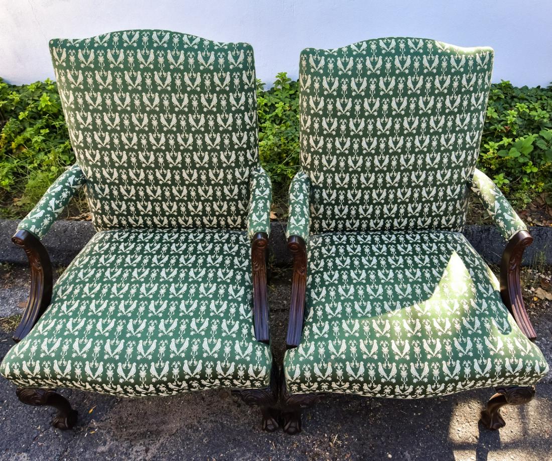 Pair Custom Upholstered Claw Foot Arm Chairs (1 of 3)