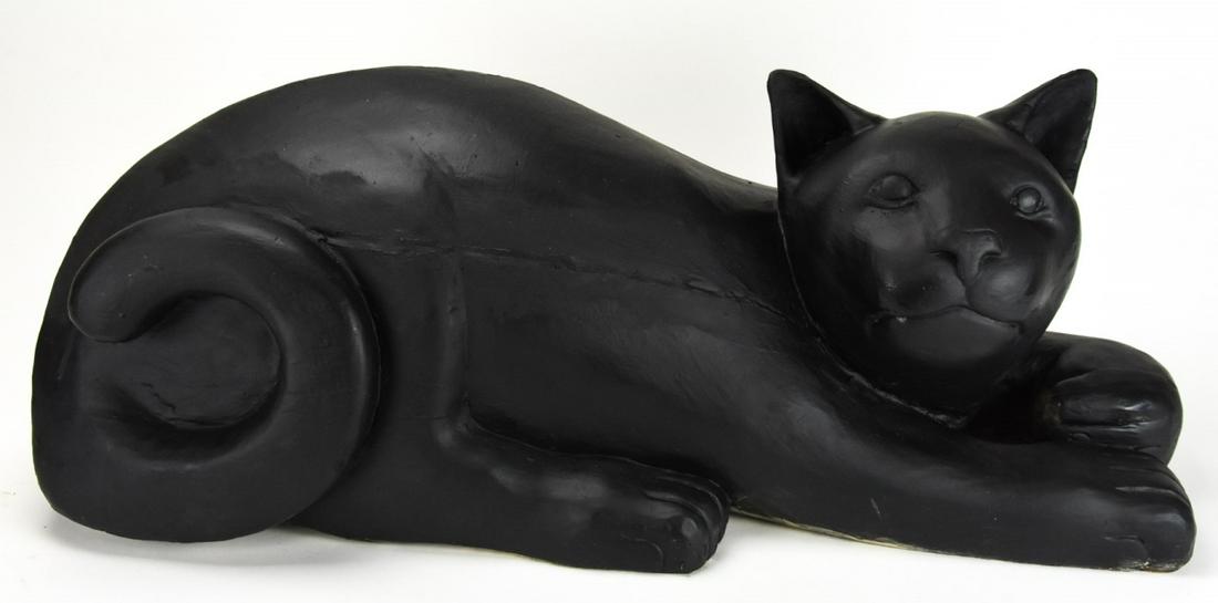 Large Vintage Carved Statue of a Black Cat (1 of 5)
