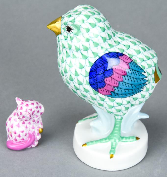 Pair Herend Porcelain Figures Bird & Cat (1 of 6)