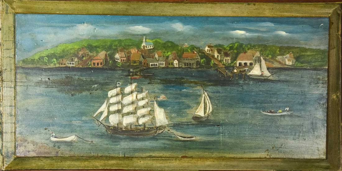 Antique Painting U.S. Clipper Ship on Wood Panel (1 of 5)