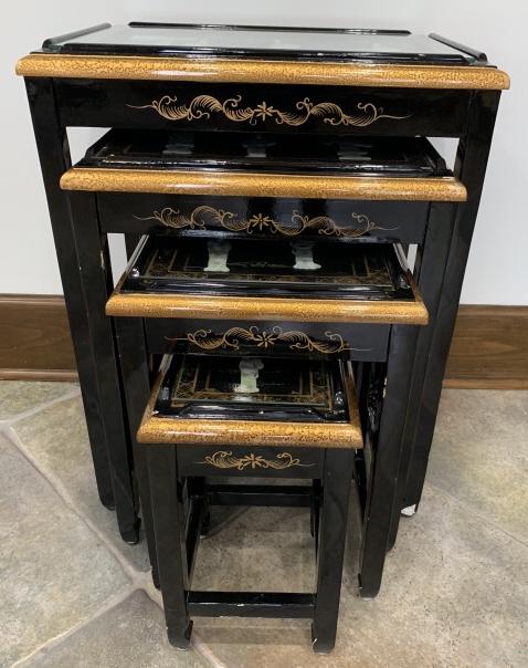 Chinoiserie Style Black Lacquer Nesting Tables (1 of 5)