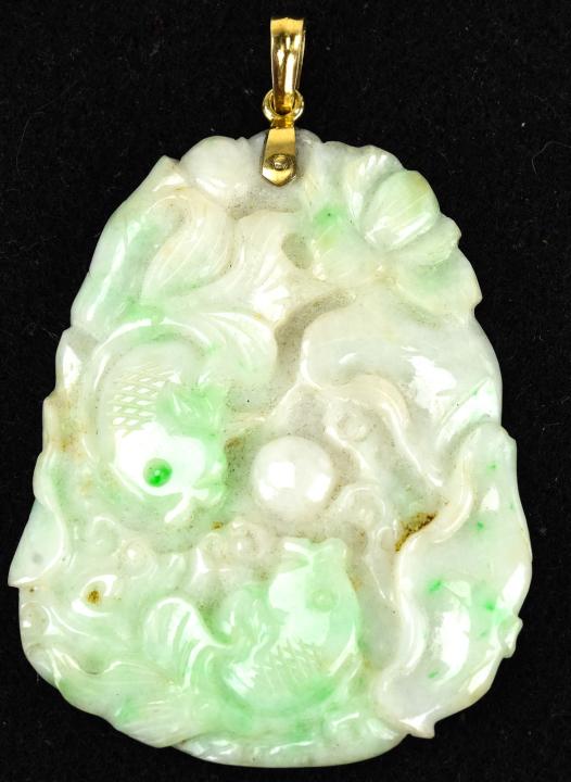 Huge Estate 14kt Gold & Carved Jade Pendant (1 of 5)