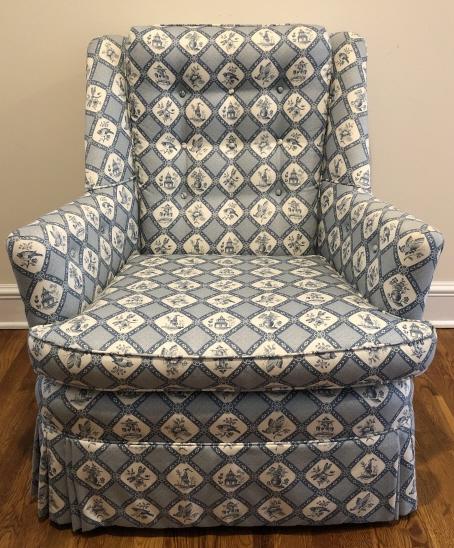 Custom Upholstered Toile Style Wing Chair (1 of 6)