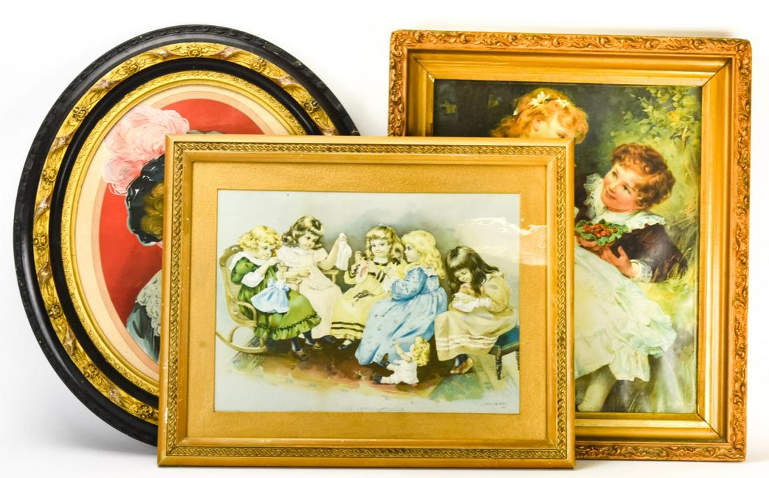 3 Framed Vintage Lithographs Victorian Children (1 of 7)