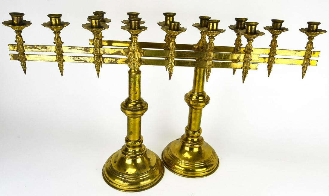 Pair Antique Gilt Brass Church Altar Candelabras (1 of 9)