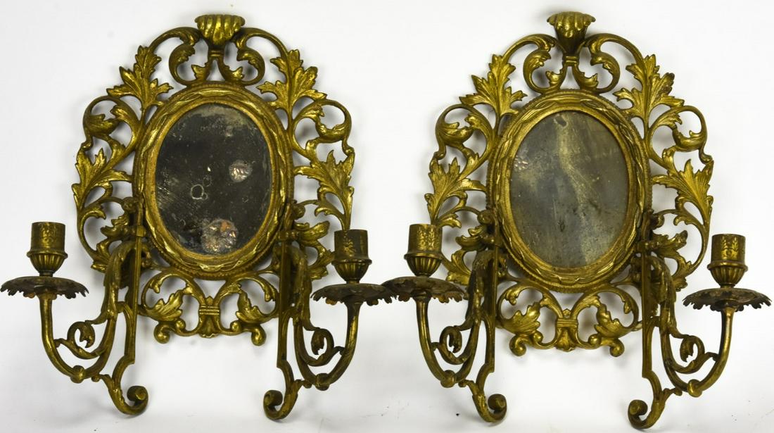 Pair Antique Ormolu Mirrored Double Arm Sconces (1 of 10)