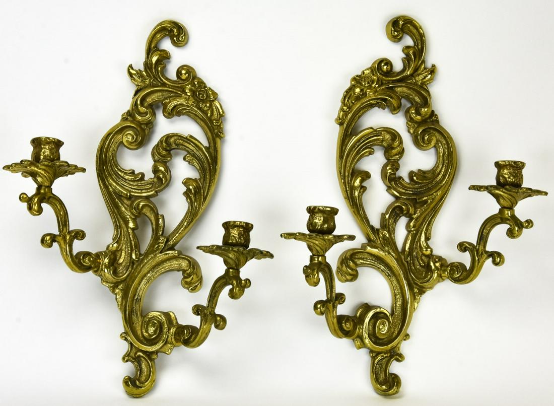 Pair French Rococo Style Brass Wall Sconces (1 of 5)