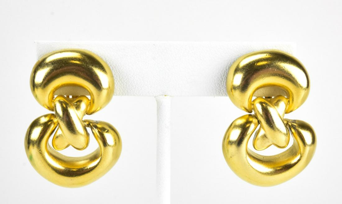 Pair Erwin Pearl Gilt Metal Door Knocker Earrings: Pair Erwin Pearl Gilt Metal Door Knocker Earrings. Pair clip earrings by Erwin Pearl, signed on clip. Each measures 1 3/8 inches in length.