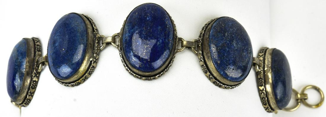 Vintage Bracelet w 5 Large Lapis Lazuli Cabochons (1 of 5)