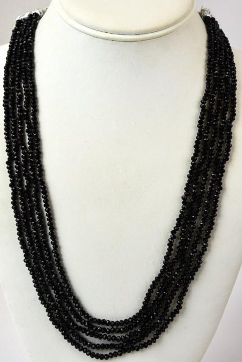 Multi Strand Faceted Black Spinel Necklace: Multi Strand Faceted Black Spinel Necklace. Longest strand measures 24 inches in length.