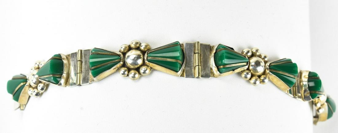 Mexican Taxco Sterling & Green Agate Bracelet (1 of 7)