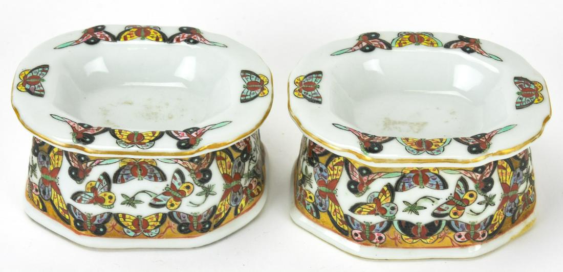 Pair Chinese Thousand Butterfly Open Salt Cellars (1 of 5)