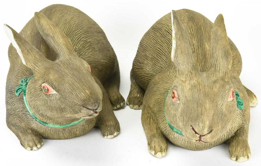 Pair Chinese Porcelain Figural Rabbit States (1 of 5)