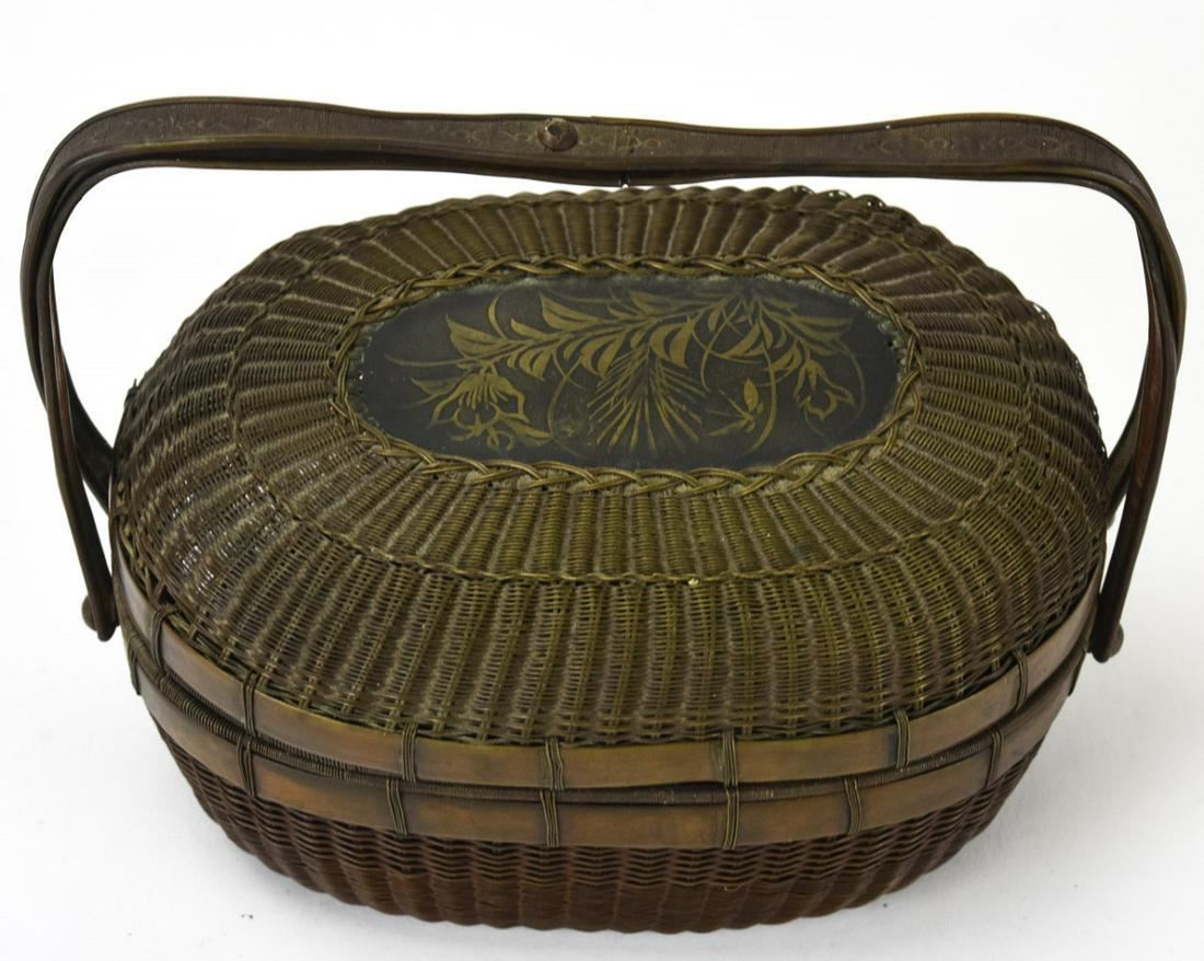Antique Japanese Mixed Metal Basket Form Box (1 of 5)