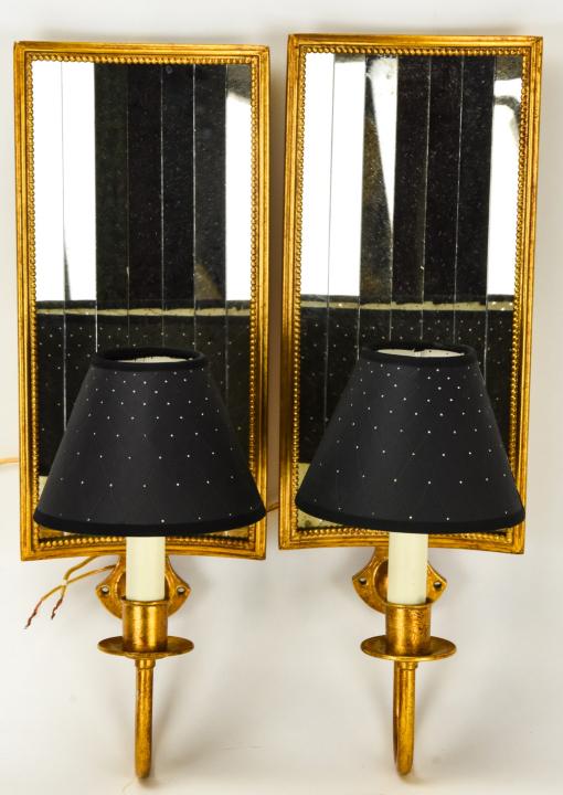Pair Hollywood Regency Style Mirrored Sconces (1 of 5)