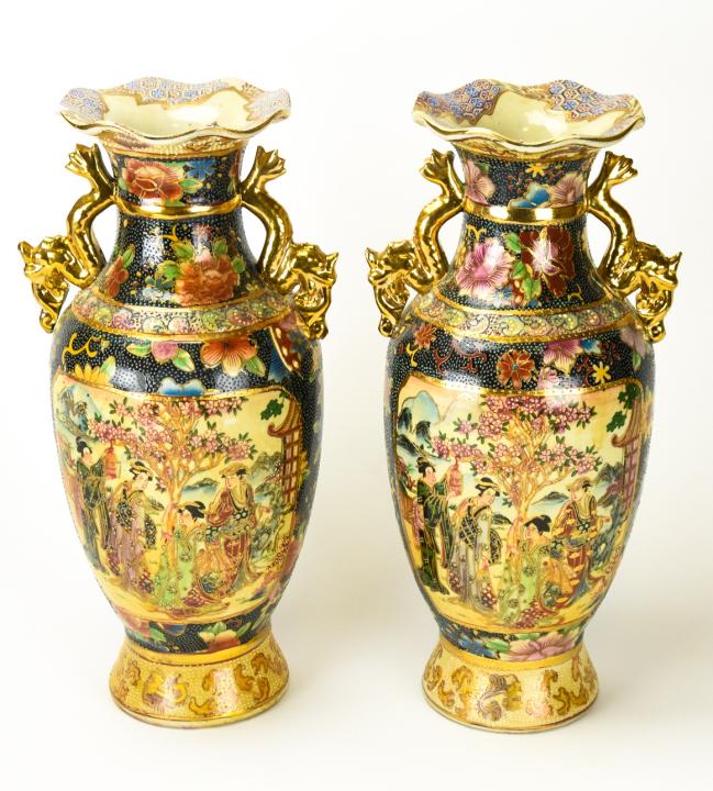 Pair of Japanese Style Satsuma Pattern Vases (1 of 6)