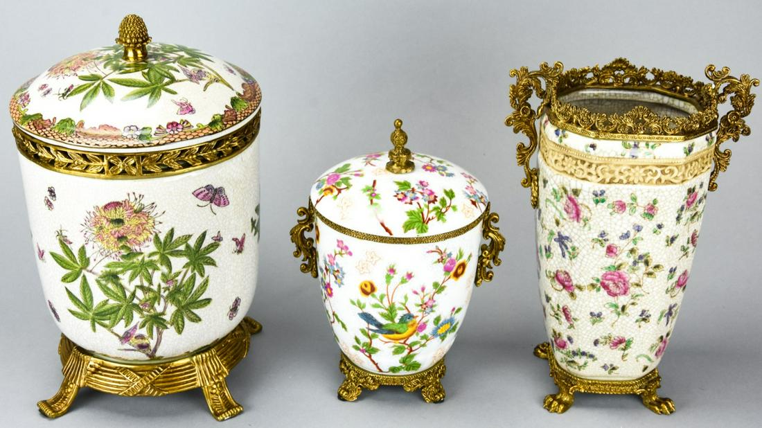 Porcelain & Gilt Ormolu Vases or Cache Pots (1 of 7)