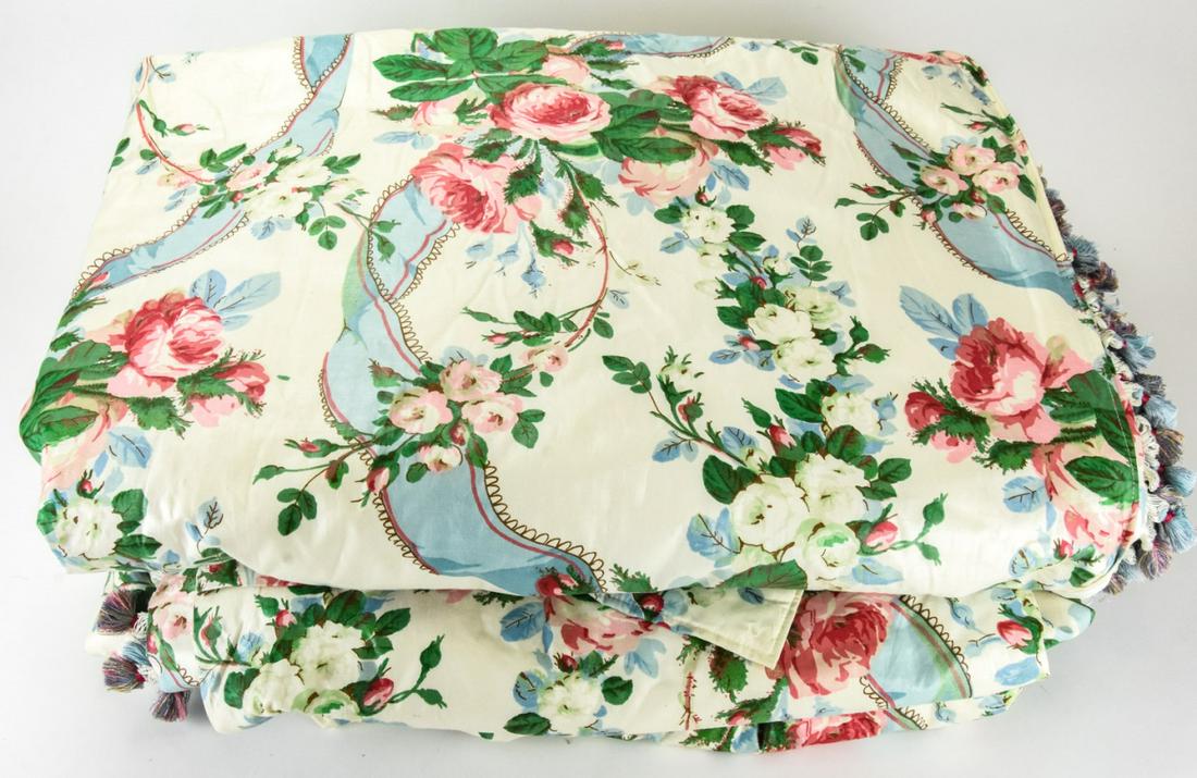 Pair Quality Chintz Trimmed Drapes / Window Panels (1 of 6)