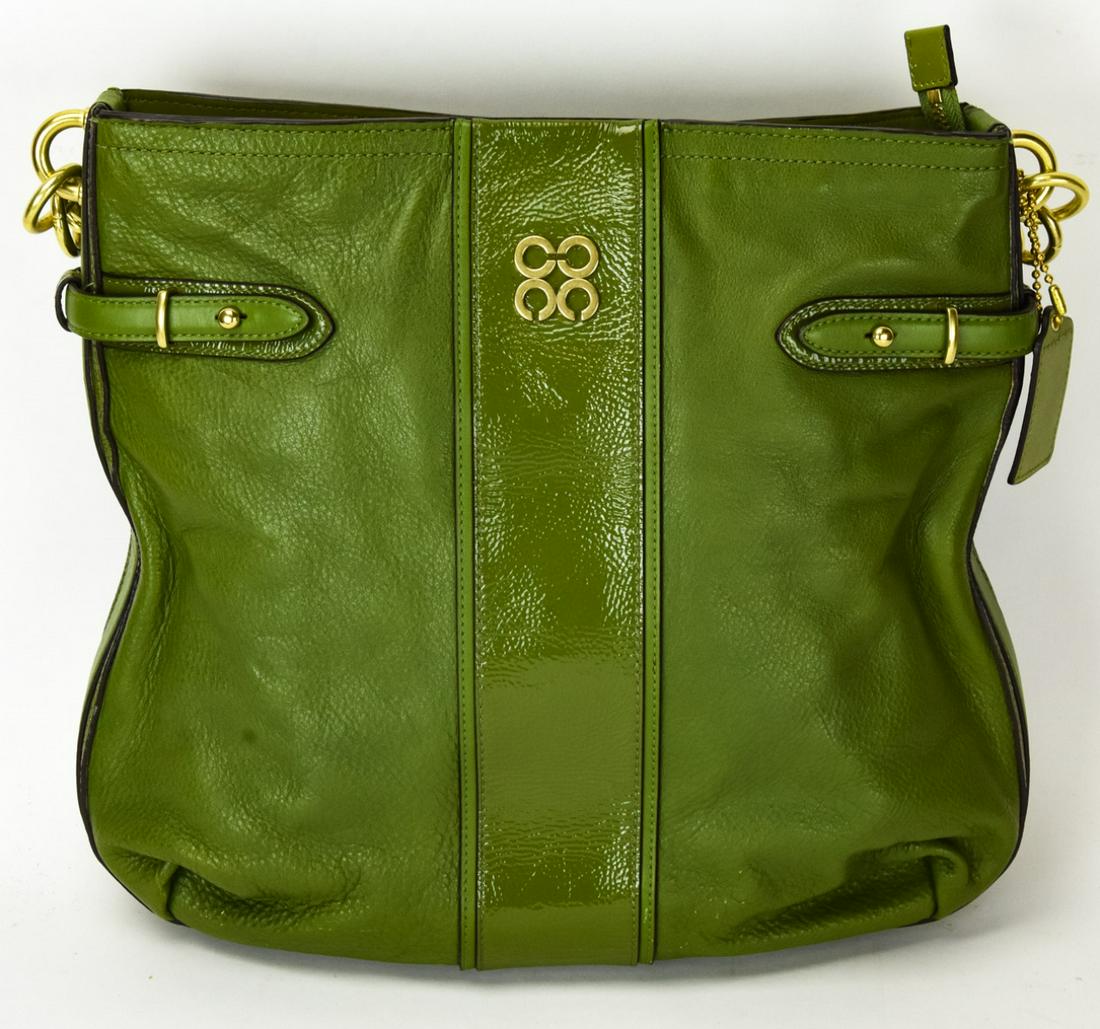 green leather coach purse