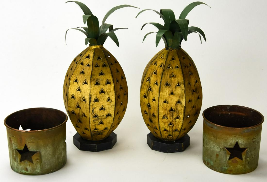 Pair Tole Pineapple and Copper Star Candle Holders (1 of 5)