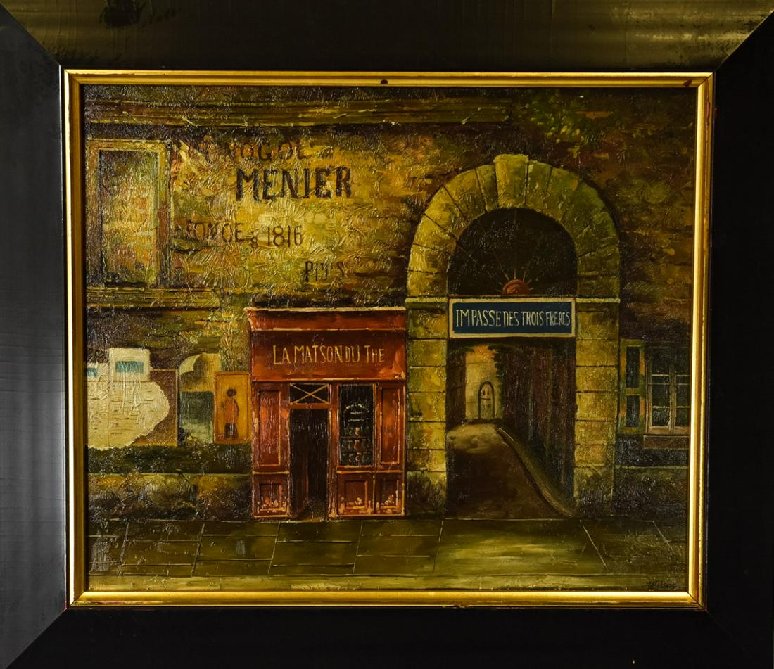 Signed French Street Scene Oil Painting (1 of 5)