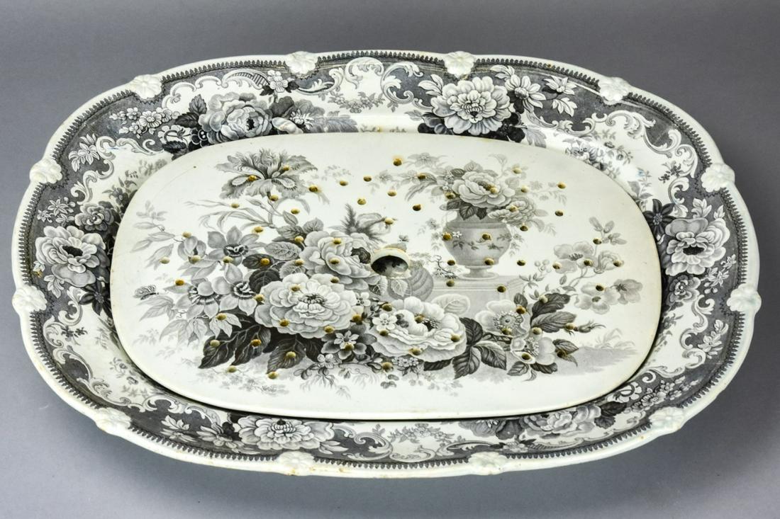 Antique Black Transfer Ware Ironstone Platter (1 of 10)