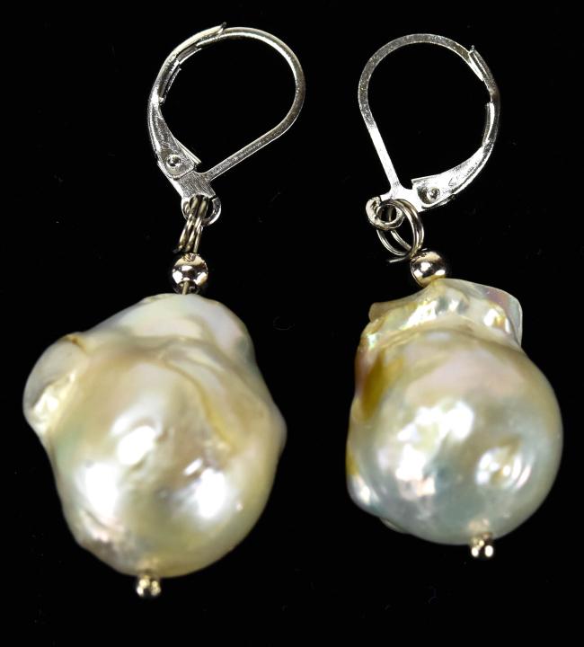Pair High Luster Cultured Baroque Pearl Earrings: Pair High Luster Cultured Baroque Pearl Earrings. Each measures 1.5 inches in length.