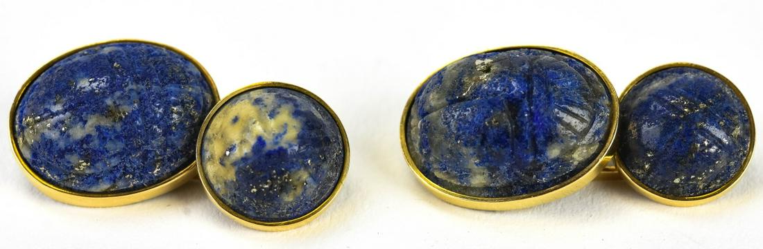 Estate 14kt Yellow Gold & Lapis Scarab Cuff Links (1 of 6)