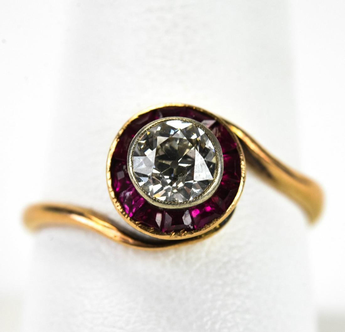 Estate Russian .75 Ct Diamond Ring w Ruby Halo (1 of 5)