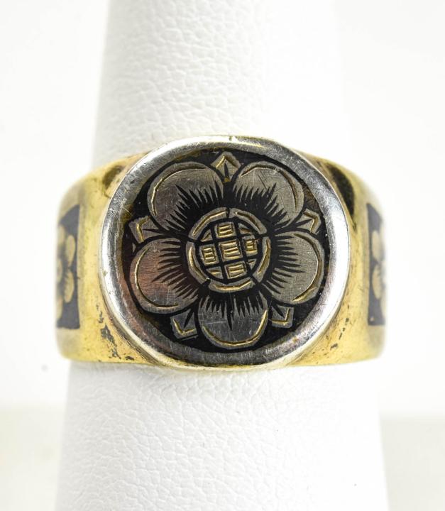 Russian Niello Enamel & Silver Floral Motif Ring (1 of 5)