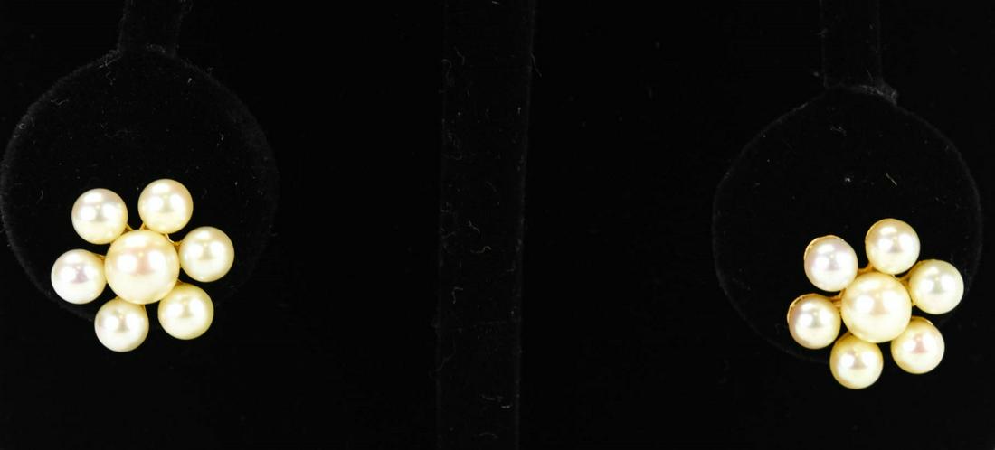 Estate 14kt Yellow Gold & Pearl Cluster Earrings (1 of 4)