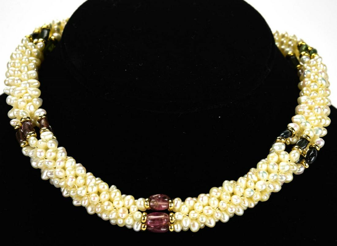 14kt Gold Seed Pearl & Semi Precious Bead Necklace (1 of 5)