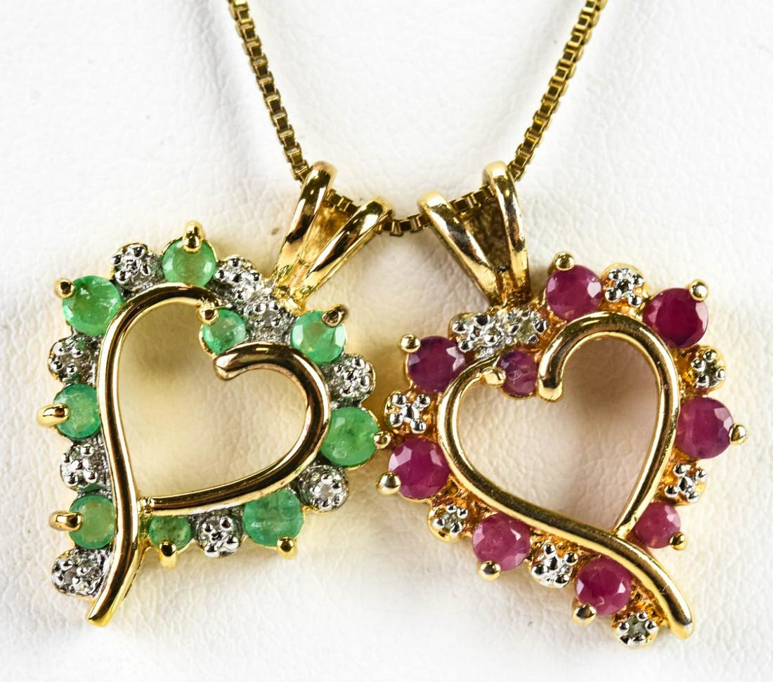 Diamond Ruby & Emerald Heart Necklace Pendants (1 of 4)